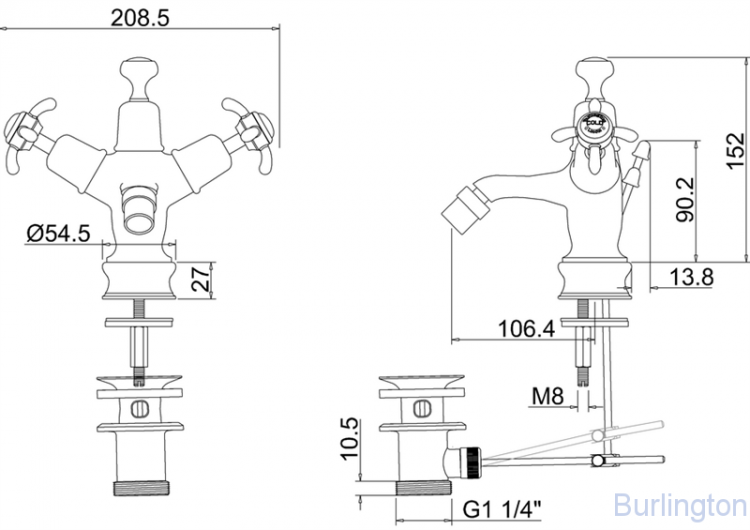 Смеситель для биде на 1 отверстие Regent, с донным клапаном [ANR13 BLA]