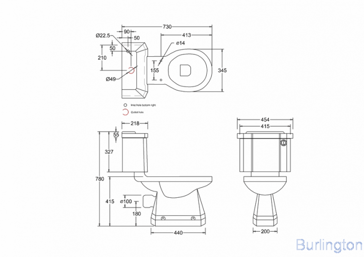 Унитаз-моноблок с кнопкой, бачок 44см