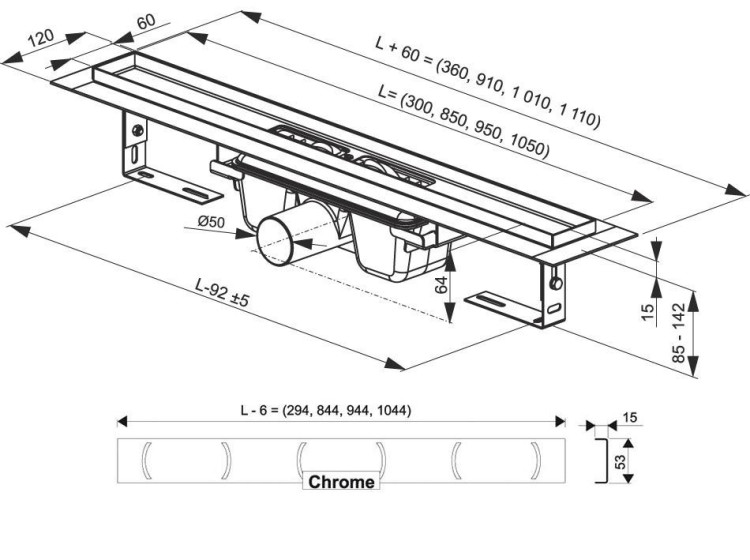Сливной канал Ravak Chrome 300