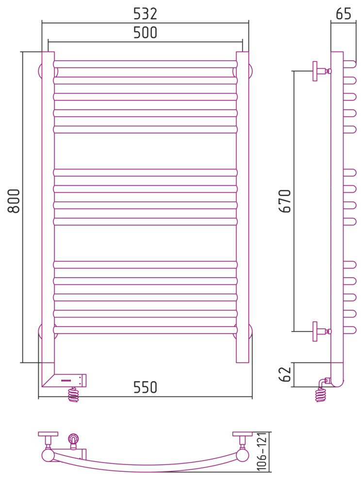 Полотенцесушитель электрический Сунержа Богема 2.0 выгнутая 800х500 МЭМ левый Матовый белый