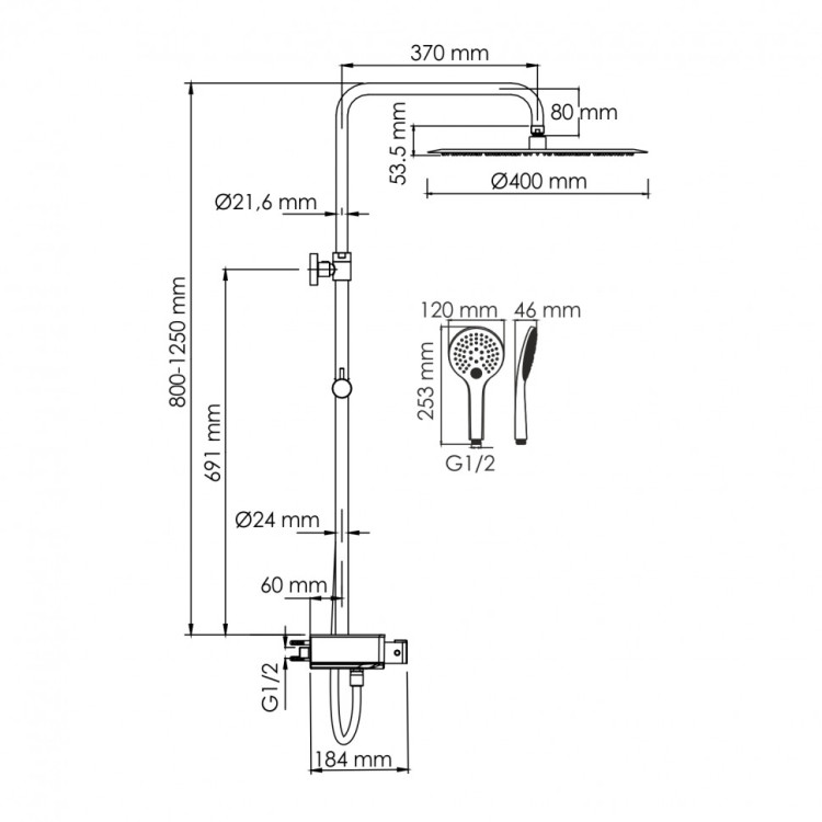 WasserKRAFT A113.117.155.CH Thermo Душевой комплект с термостатическим смесителем