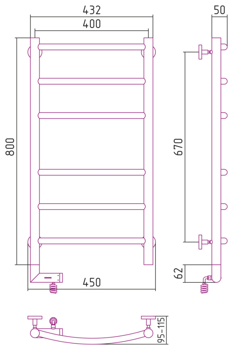 Полотенцесушитель электрический Сунержа Галант 2.0 800х400 МЭМ левый Золото