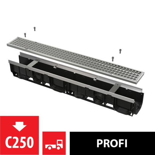 Дренажный канал 100 мм с металлической рамой и оцинкованной решеткой C250 Alcadrain AVZ103-R104
