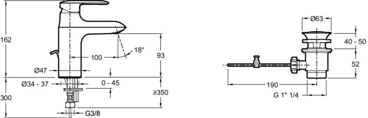 Однорычажный смеситель увеличенной высоты для раковины, донный клапан Jacob Delafon KUMIN E98827-CP