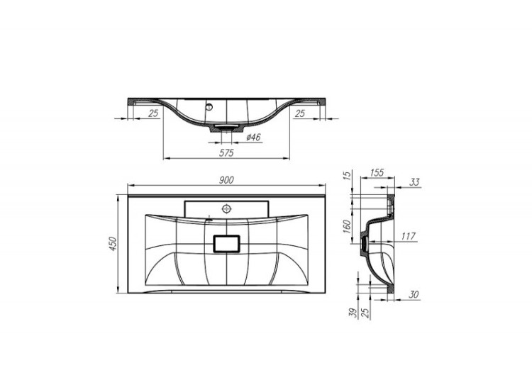 База под раковину подвесная с двумя выкатными ящиками 900x450x600 BelBagno MARINO-H60-900-2C-SO-RW-P