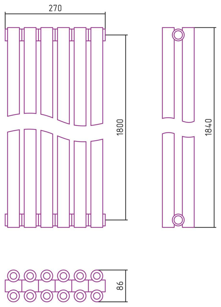 Отопительный радиатор Сунержа Эстет-00 1800х270 6 секций Белый
