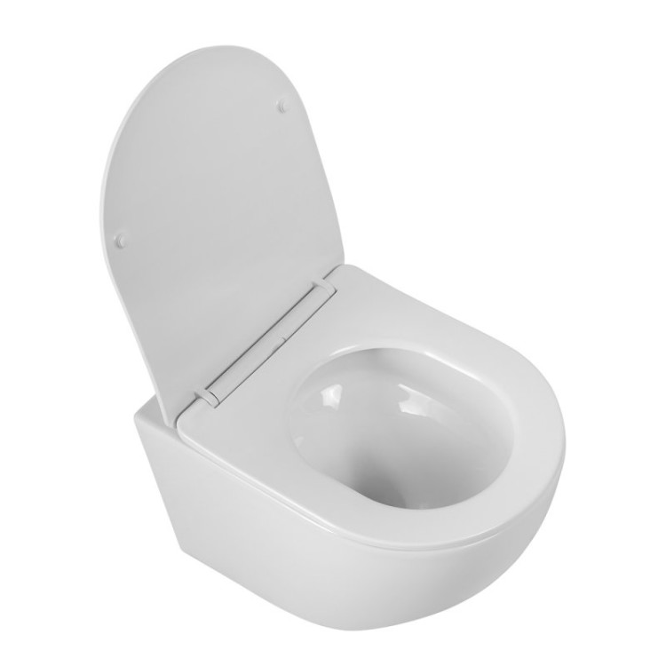 Унитаз подвесной безободковый со смывом Торнадо, с сиденьем дюропласт soft close Cezares BB046CH-TOR/SC