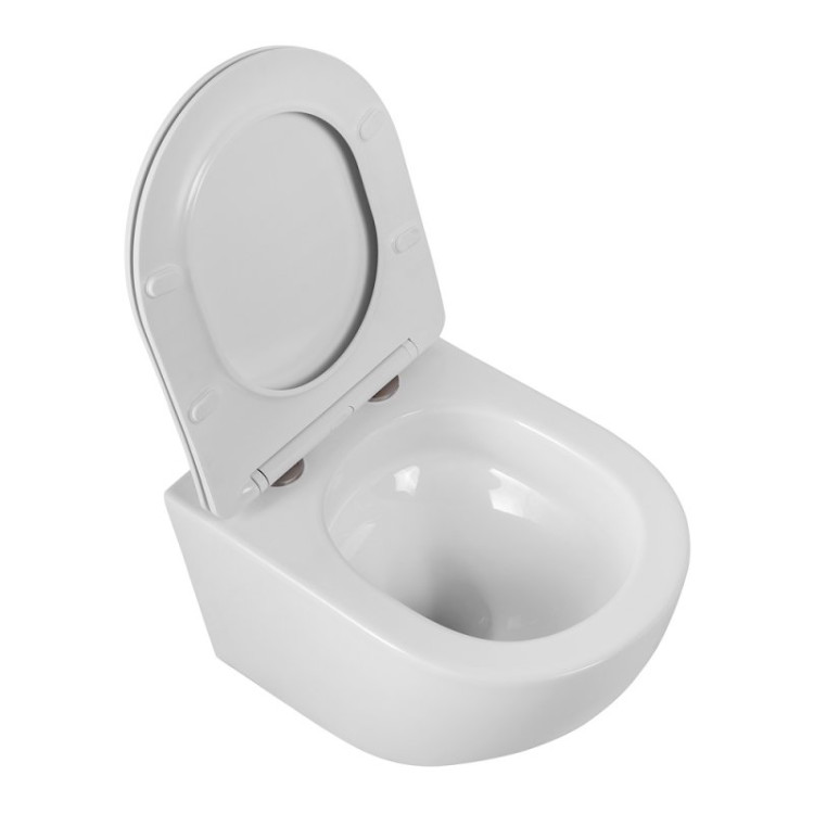 Унитаз подвесной безободковый со смывом Торнадо, с сиденьем дюропласт soft close Cezares BB046CH-TOR/SC