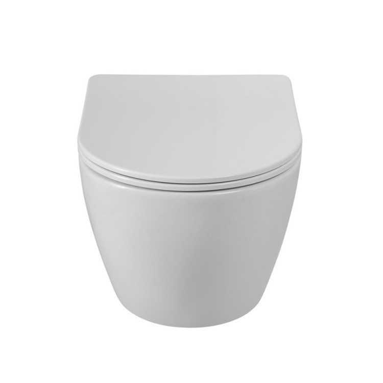 Унитаз подвесной безободковый со смывом Торнадо, с сиденьем дюропласт soft close Cezares BB046CH-TOR/SC