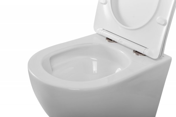 Унитаз подвесной безободковый со смывом Торнадо, с сиденьем дюропласт soft close Cezares BB046CH-TOR/SC