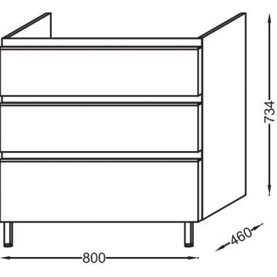 Тумба под раковину Jacob Delafon Vox 80 3 ящика изогнутые ручки