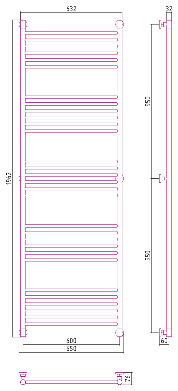 Полотенцесушитель водяной Сунержа Богема+ прямая 1900х600 Сатин