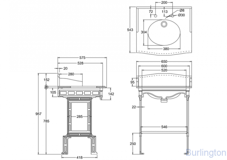 Гранитная столешница на 1,2 или 3 отверстия с подстольем из полированного алюминия