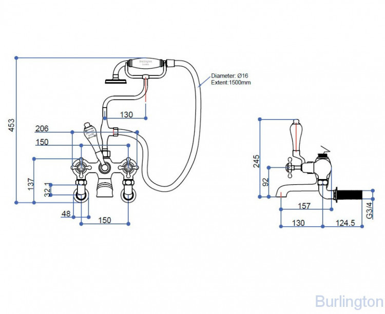 Смеситель для ванны с ручным душем, настенный [CL17A]