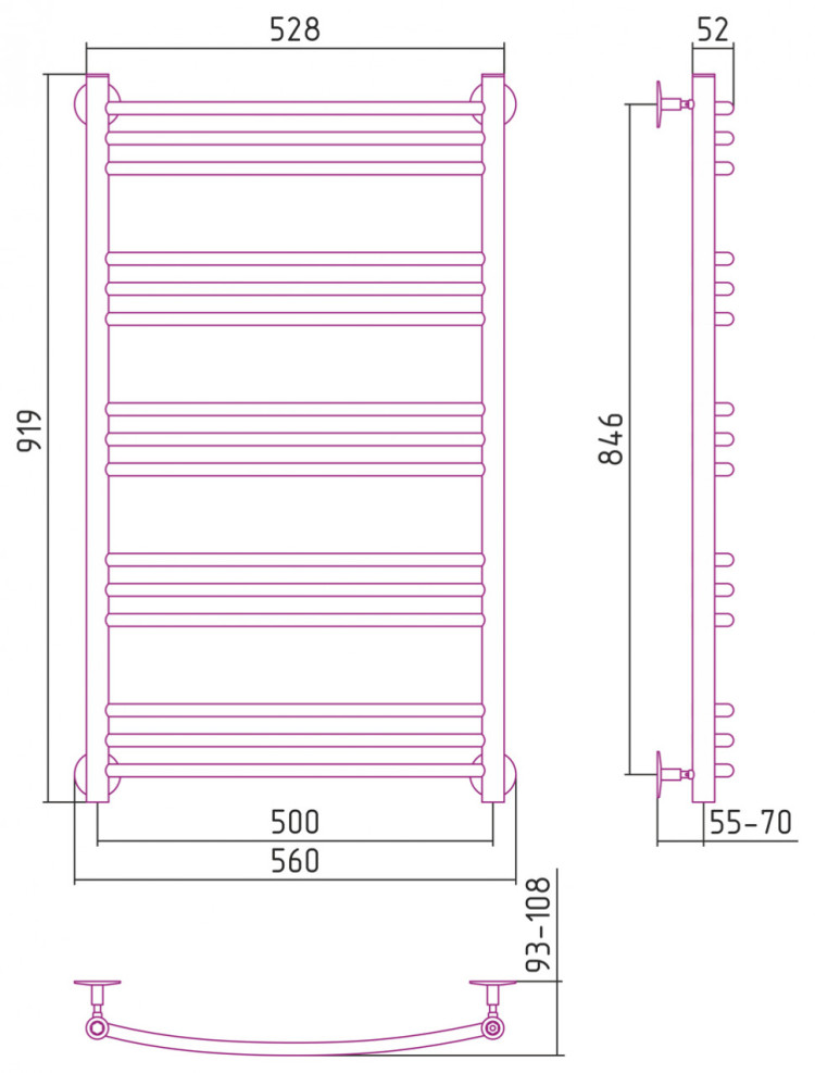 Полотенцесушитель водяной Стилье Универсал-58 1000х500 (3+3+3+3+3) Г 16 Без покрытия