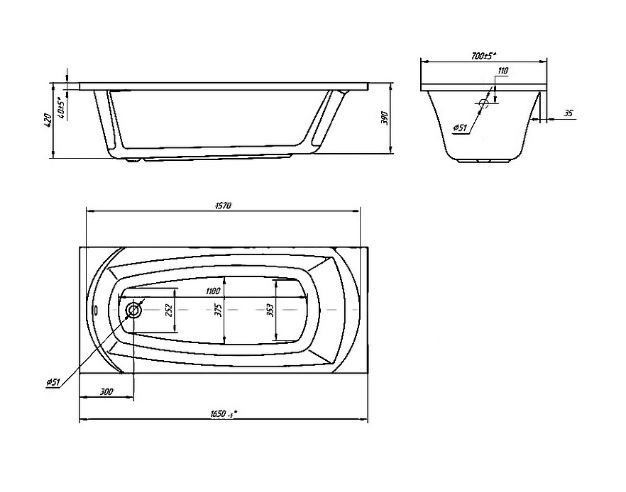 Акриловая ванна 1MarKa Elegance 165х70