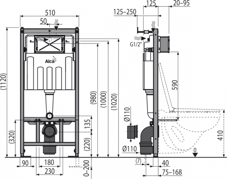 Скрытая система инсталляции ECOLOGY для сухой установки (для гипсокартона) Alcadrain AM101/1120E Sádromodul