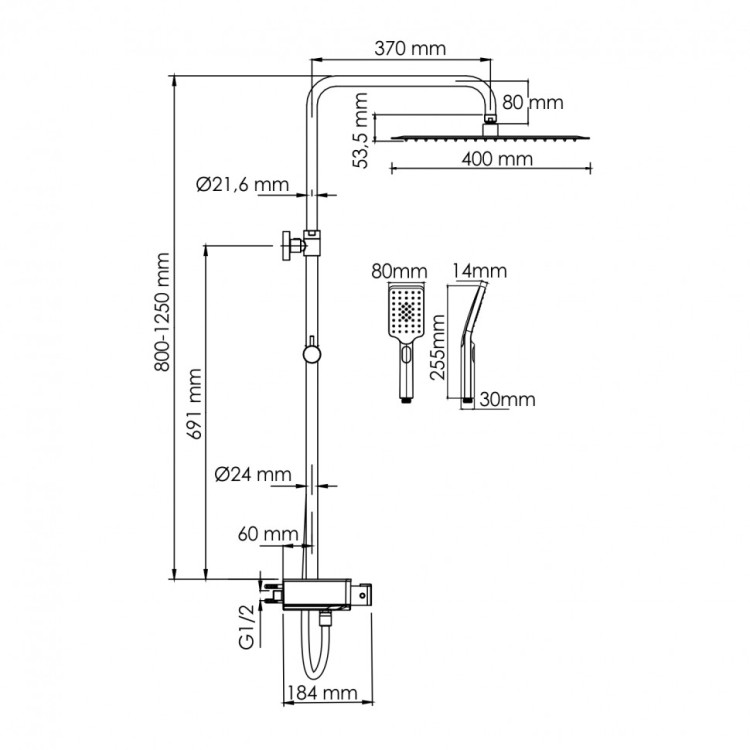 WasserKRAFT A113.119.126.CH Thermo Душевой комплект с термостатическим смесителем