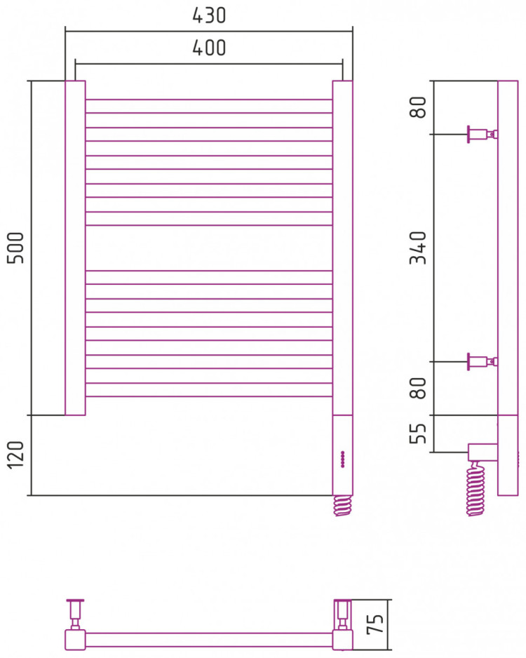 Полотенцесушитель электрический Сунержа Модус 3.0 500x400 МЭМ правый Без покрытия