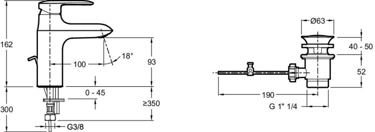 Однорычажный смеситель увеличенной высоты для раковины с картриджем С3, донный клапан Jacob Delafon KUMIN E99444-CP
