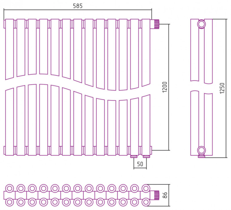 Отопительный радиатор Сунержа Эстет-00 EU50 1200х585 13 секций Состаренная бронза