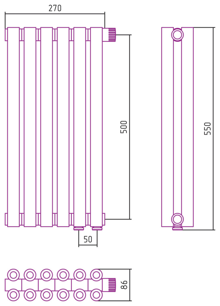 Отопительный радиатор Сунержа Эстет-00 EU50 500х270 6 секций Матовый белый