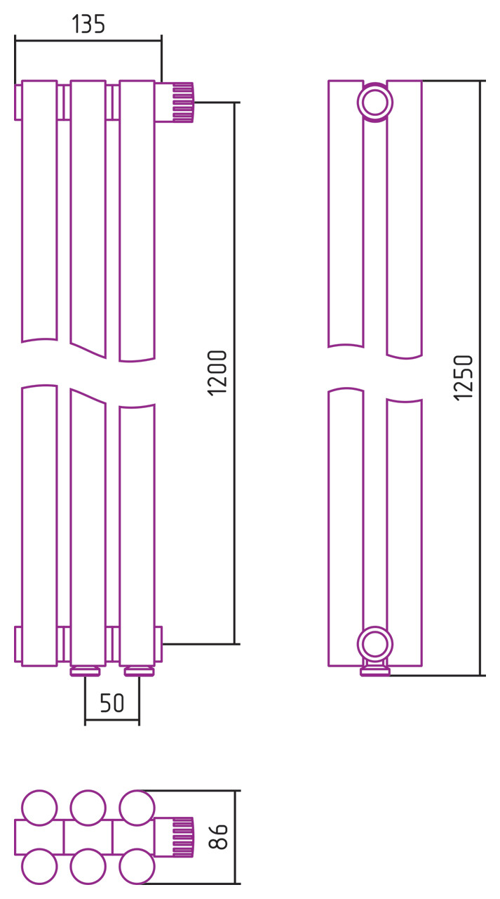 Отопительный радиатор Сунержа Эстет-11 EU50 1200х135 3 секции Состаренная латунь