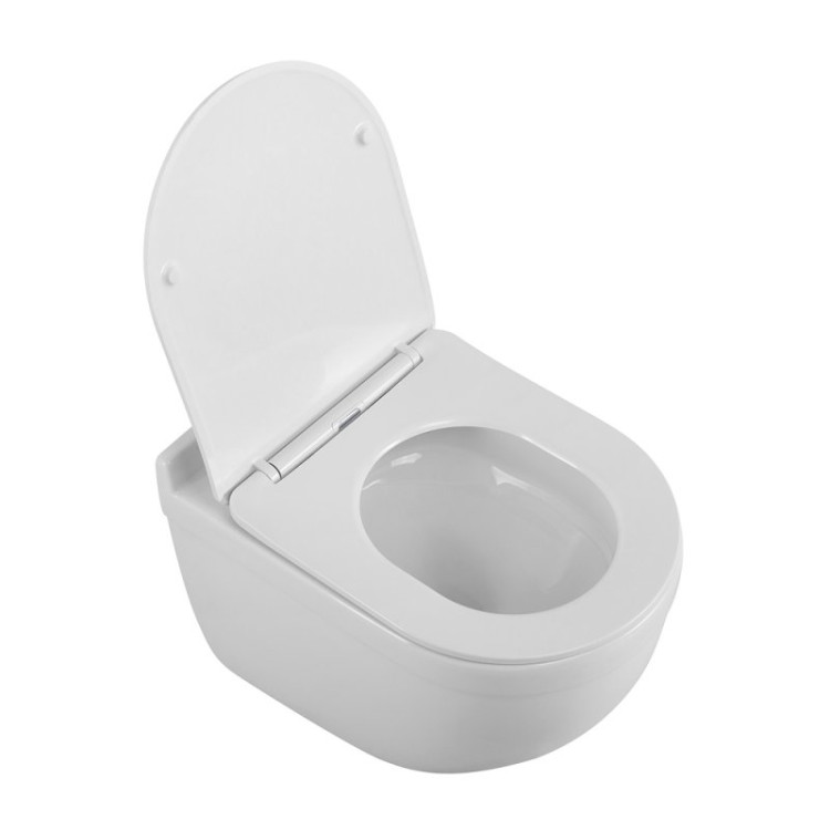 Унитаз подвесной безободковый со смывом Торнадо, с сиденьем дюропласт soft close Cezares BB017CH-TOR/SC