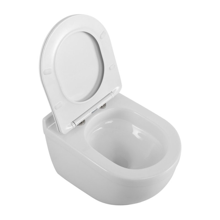 Унитаз подвесной безободковый со смывом Торнадо, с сиденьем дюропласт soft close Cezares BB017CH-TOR/SC