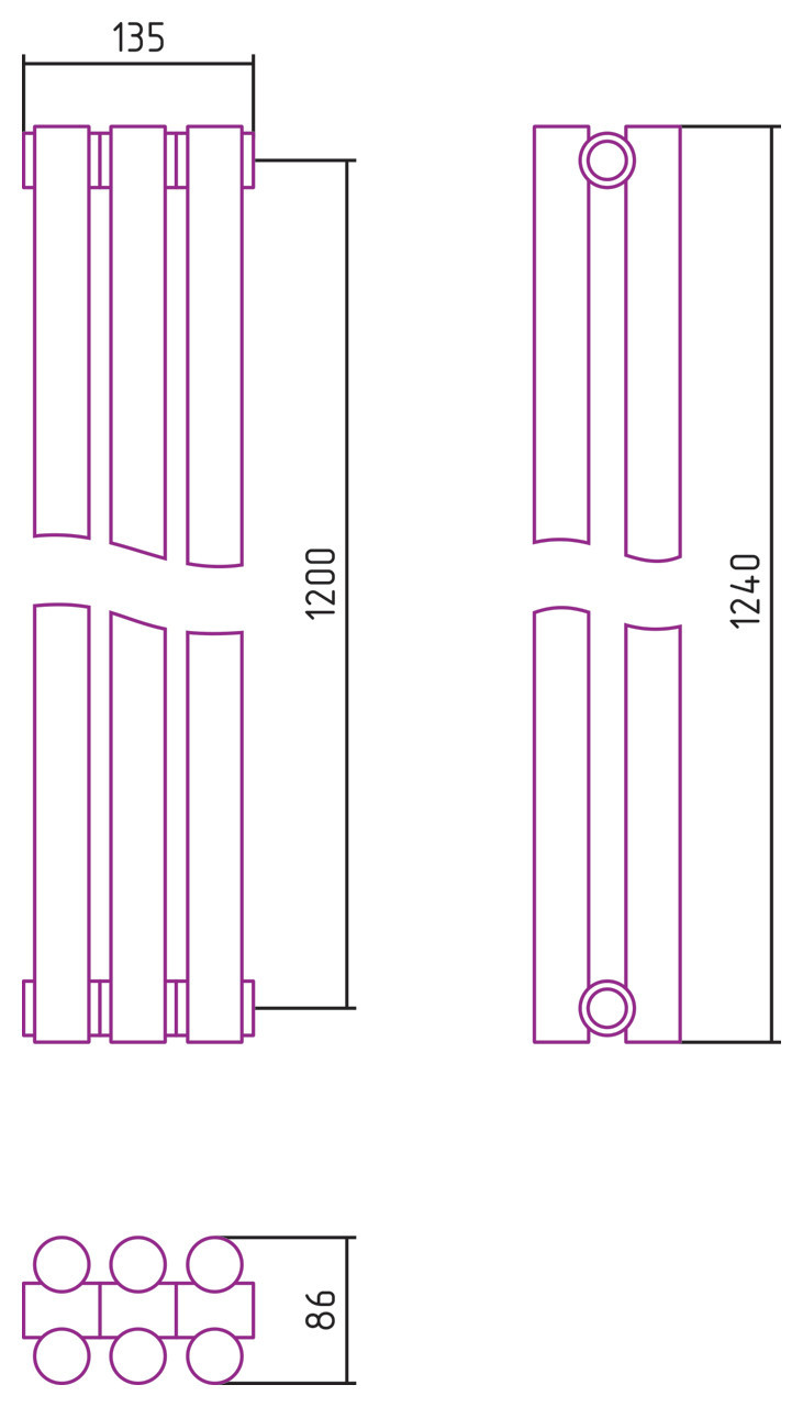 Отопительный радиатор Сунержа Эстет-11 1200х135 3 секции Сатин