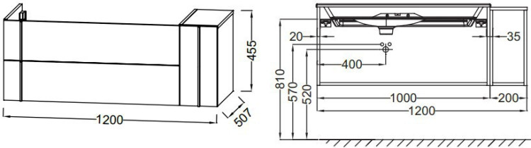 Тумба под раковину Jacob Delafon Nouvelle Vague 120 подвесная 3 ящика с выступом