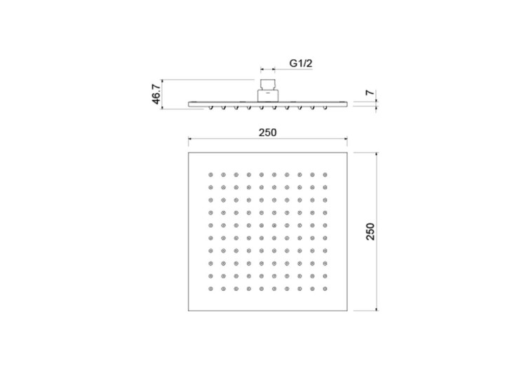 Квадратный верхний душ 250*250*7 мм Aquatek, матовый черный AQ2076MB