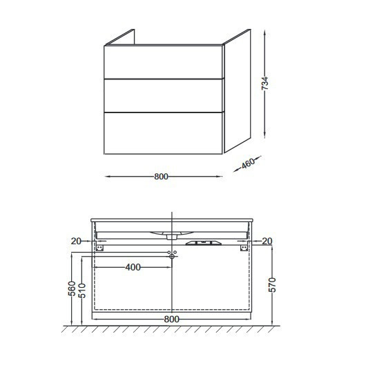 Тумба под раковину Jacob Delafon Vox 80 3 ящика прямоугольные ручки