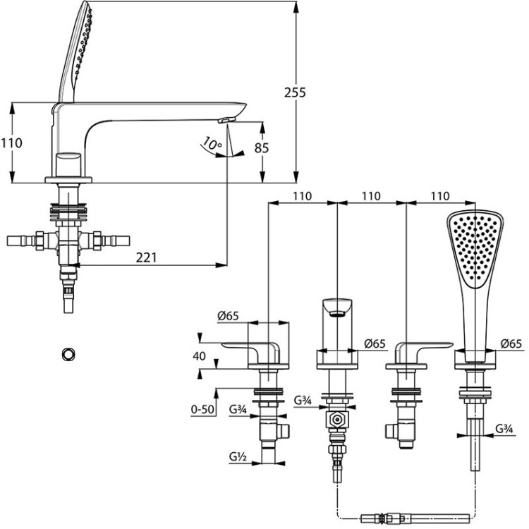 Смеситель на борт ванны Kludi Ameo 414240575