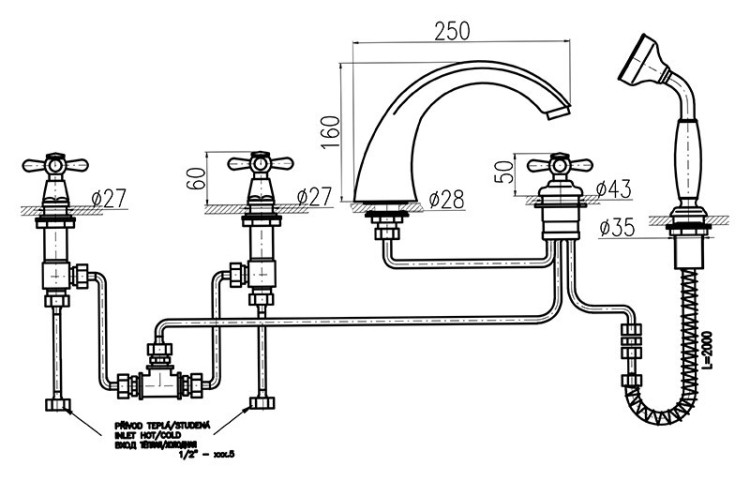 Смеситель на борт ванны Rav Slezak Morava retro MK169.5P