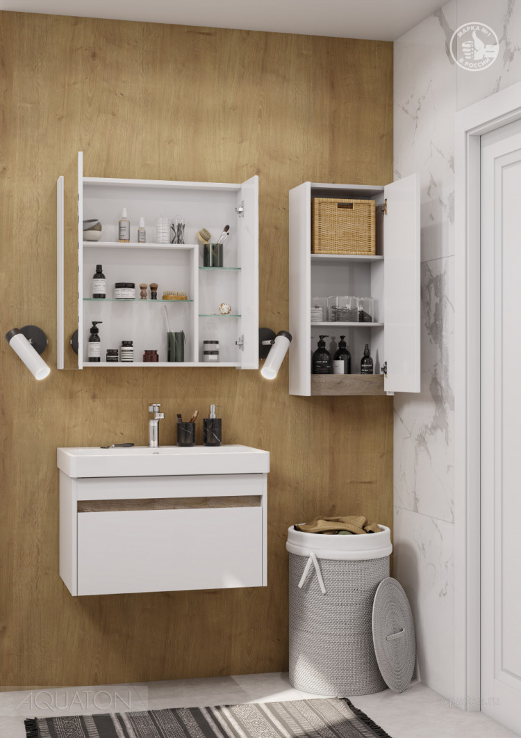 Шкафчик Aquaton Марти белый глянец/дуб эндгрейн 1A270203MY010