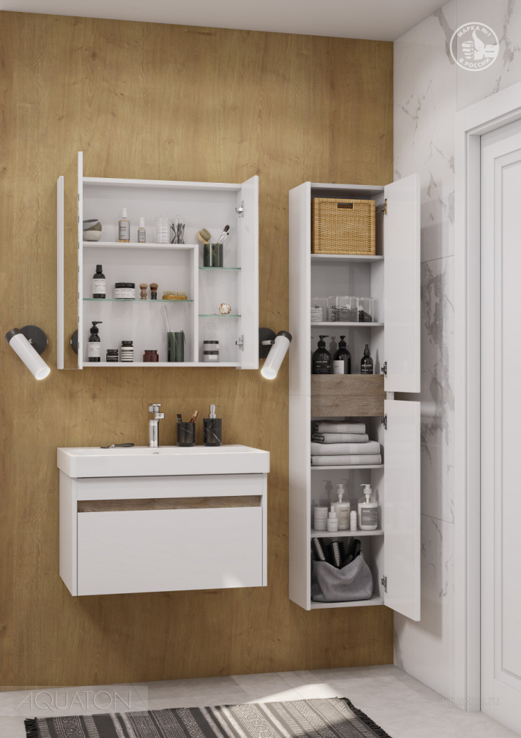 Шкафчик Aquaton Марти белый глянец/дуб эндгрейн 1A270203MY010