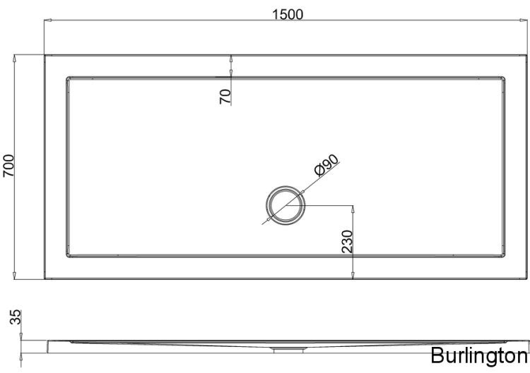 Поддон с центральным сливом 1500 x 700 мм [Z1179]