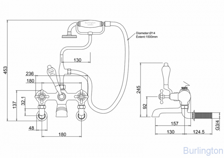 Смеситель для ванны с ручным душем, настенный [CL17]