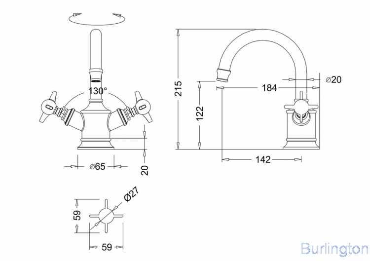 Смеситель для раковины, 1 отв, ручки - крестики, хром [ARC14 CHR]