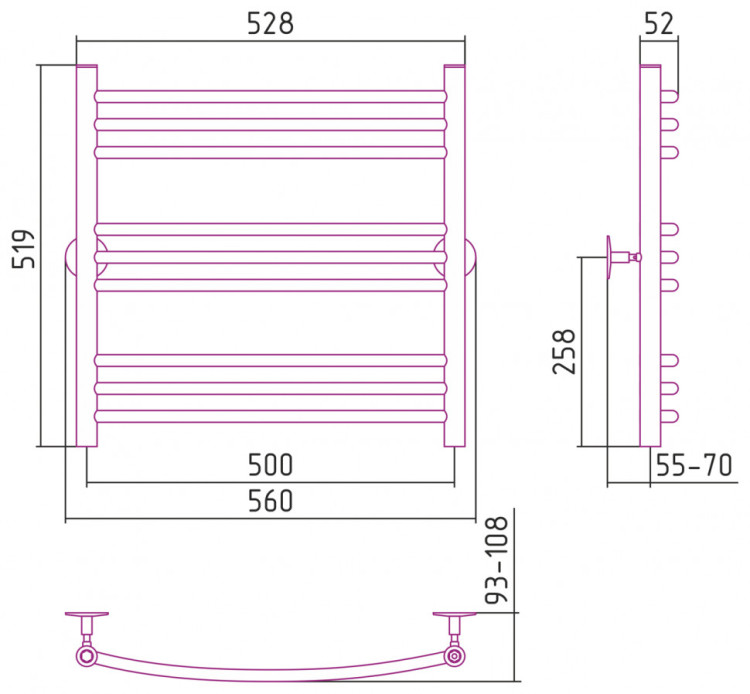 Полотенцесушитель водяной Стилье Универсал-58 600х500 (3+3+3) Г 16 Без покрытия