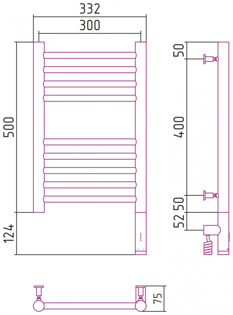 Полотенцесушитель электрический Сунержа Богема 3.0 прямая 500х300 МЭМ правый Шампань