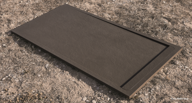 Поддон из искусственного мрамора (акрон) с сифоном и декоративной накладкой в комплекте Cezares PLATO_DUO_SLATE_90_NEGRO_120x90