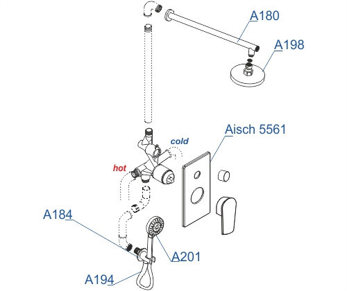 WasserKRAFT A55201 Встраиваемый комплект для душа с верхней душевой насадкой и лейкой
