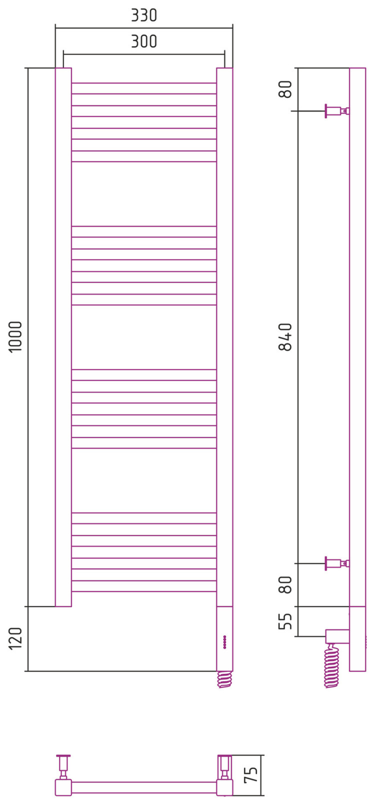 Полотенцесушитель электрический Сунержа Модус 3.0 1000x300 МЭМ правый Белый