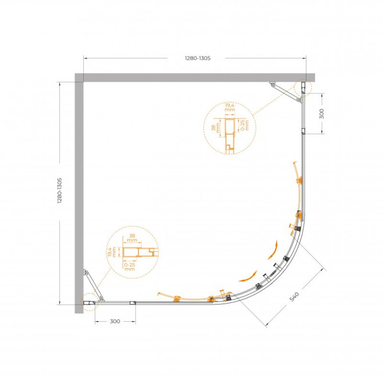 Душевой уголок MOLVENO-R-22 Cezares MOLVENO-R-22-100+20-C-BORO-IV