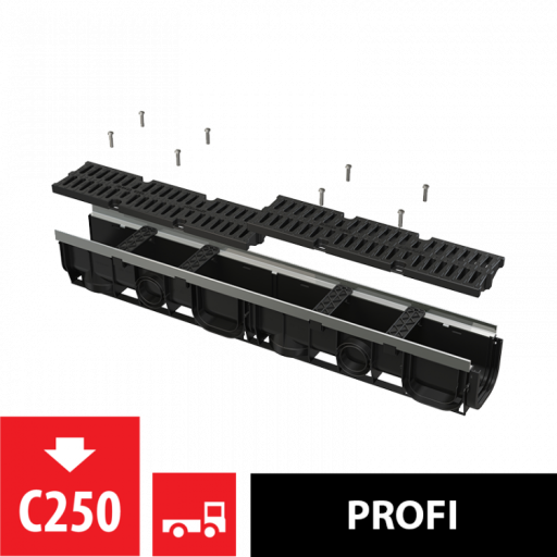 Дренажный канал 100 мм с металлической рамой и решеткой из композитного материала С250 Alcadrain AVZ103-R403