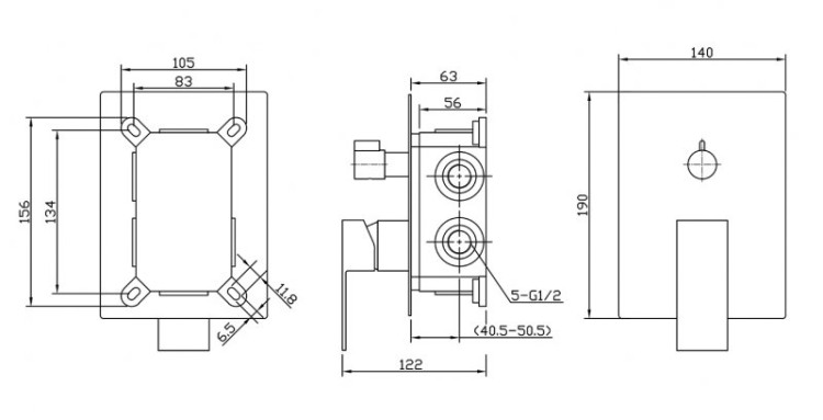 Встраиваемый однорычажный смеситель для душа с переключателем на 2 выхода Cezares ROM-VDI-CRM