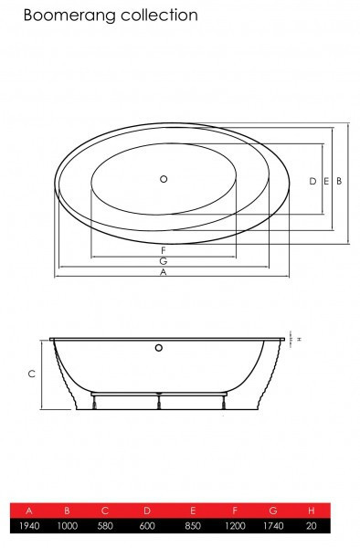 Акриловая ванна Vayer Boomerang 1940х1000