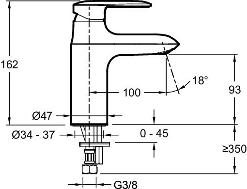 Однорычажный смеситель увеличенной высоты для раковины, без донного клапана Jacob Delafon KUMIN E99447-CP